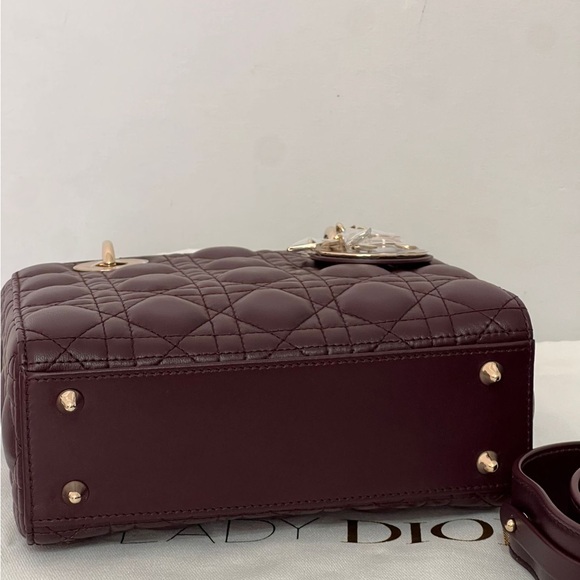 Christion Dior Lady Deep Burgundy Quilted Leather Lady Small ABC Rouge noir - Picture 6 of 11